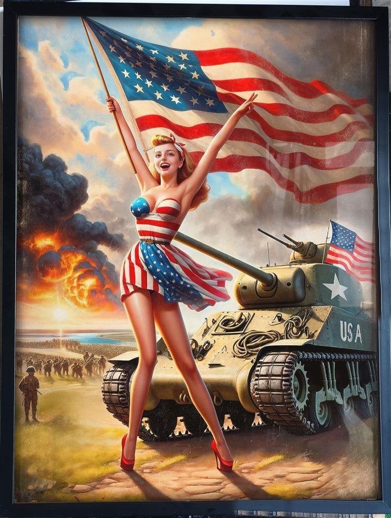 [Poster in Frame] Amerikaanse propaganda Pin up tank, Verzamelen, Verzenden, Amerika, Foto of Poster