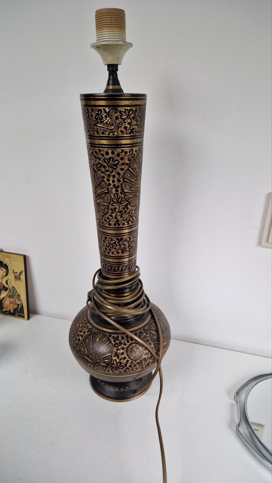 Vintage Indiase messing lamp met gedetailleerd graveerwerk, Ophalen of Verzenden