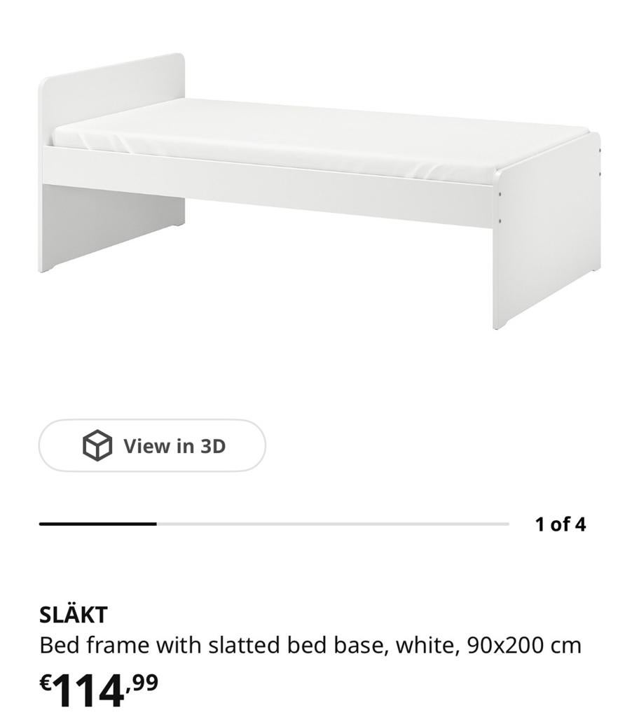 Ikea SLÄKT eenpersoonsbed 90x200, Ophalen, 90 cm, Eenpersoons, Wit