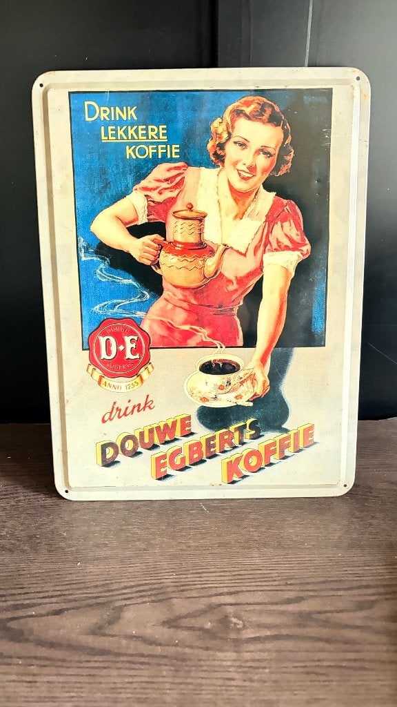 Oud Douwe Egberts blikken reclamebord – Drink lekkere koffie, Verzamelen, Ophalen, Gebruikt, Reclamebord