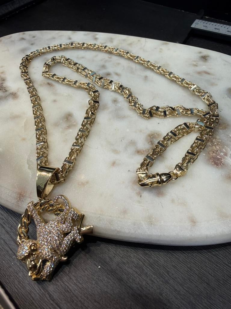 14k Monkey hanger met magnum ketting, Sieraden, Tassen en Uiterlijk, Kettingen, Ophalen of Verzenden, Nieuw, Goud