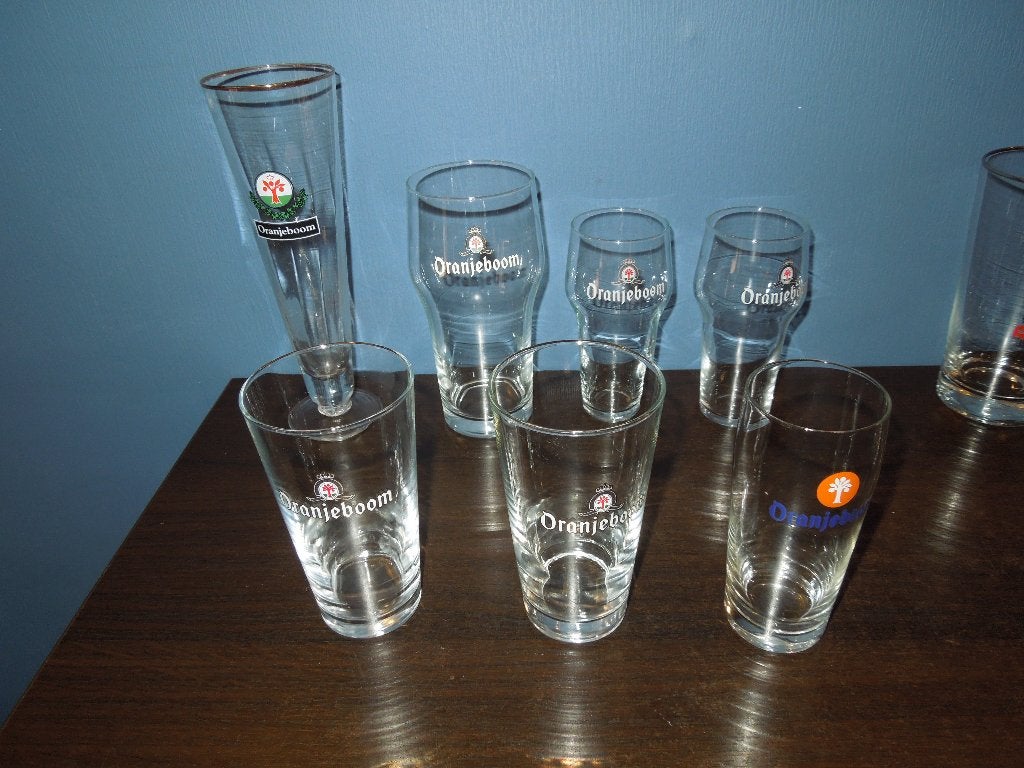 Oranjeboom bierglazen collectie: 7 stuks, Verzamelen, Ophalen, Gebruikt, Glas of Glazen, Oranjeboom