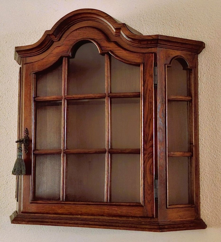 antieken eiken vitrinekastje, Ophalen, Hout, Zo goed als nieuw, Wandbord of Wandpaneel