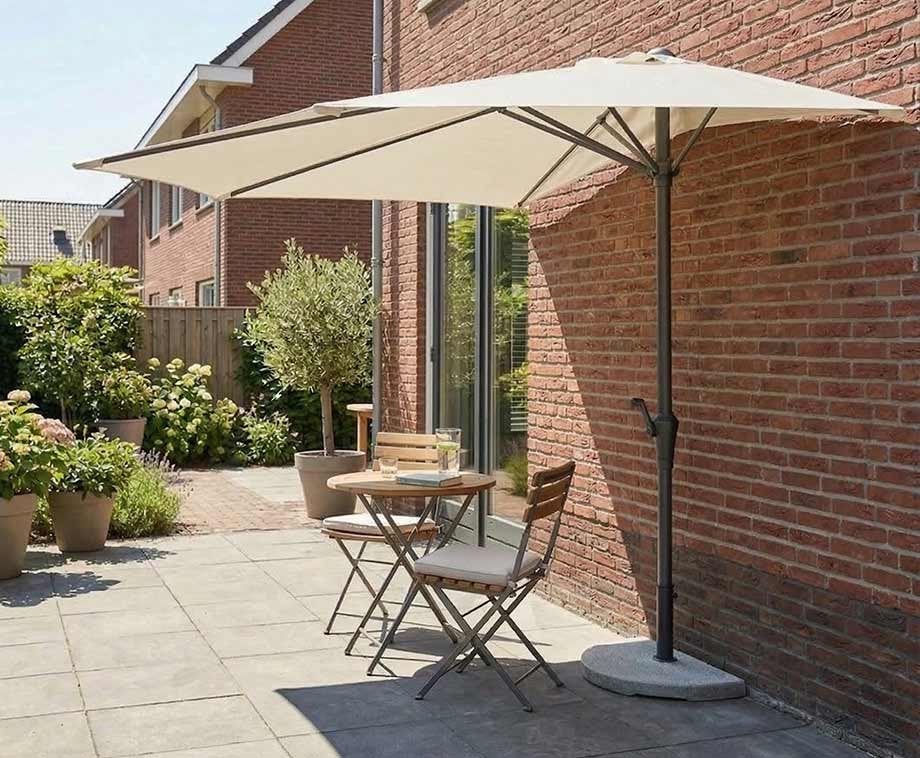 Grijze Halve Parasol voor Balkon, Ophalen, Gebruikt, 1 tot 2 meter, Stokparasol