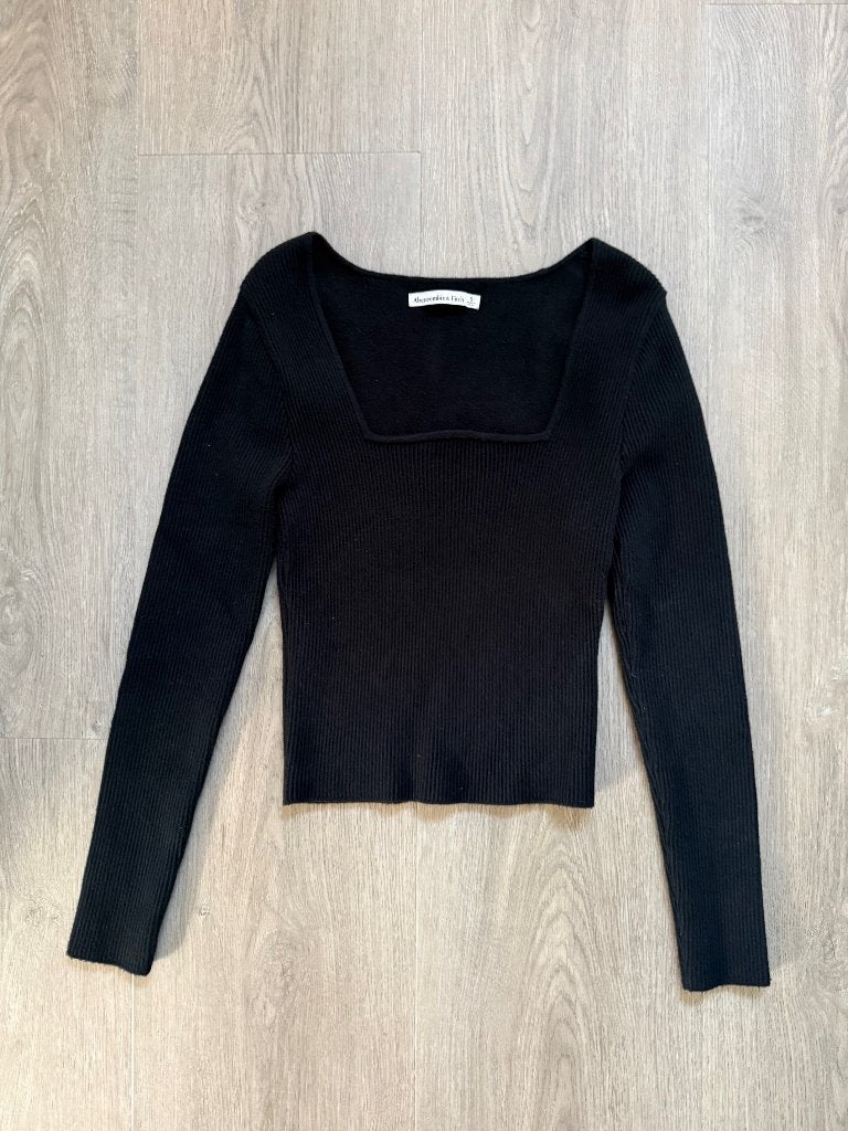 Abercrombie & Fitch zwarte geribbelde longsleeve maat S, Zwart, Ophalen of Verzenden, Zo goed als nieuw, Maat 36 (S)