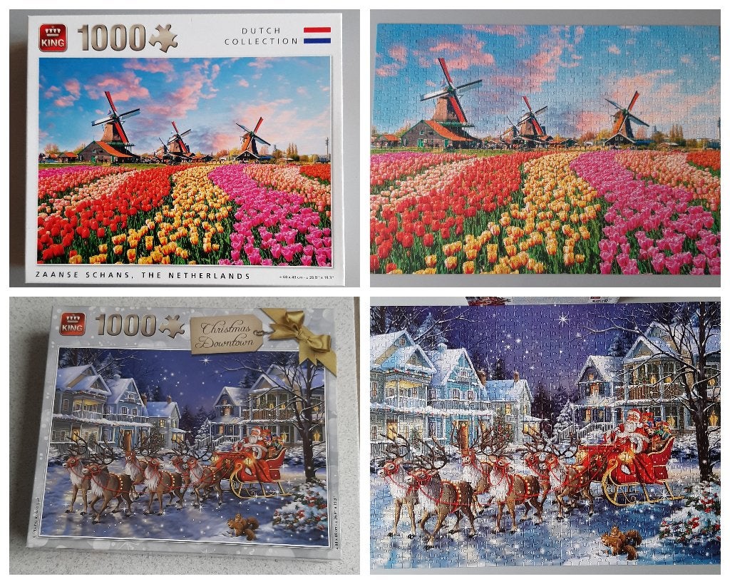 King 1000 stukjes Zaanse Schans  en Christmas Downtown, Ophalen, Meer dan 1500 stukjes, Zo goed als nieuw, Legpuzzel