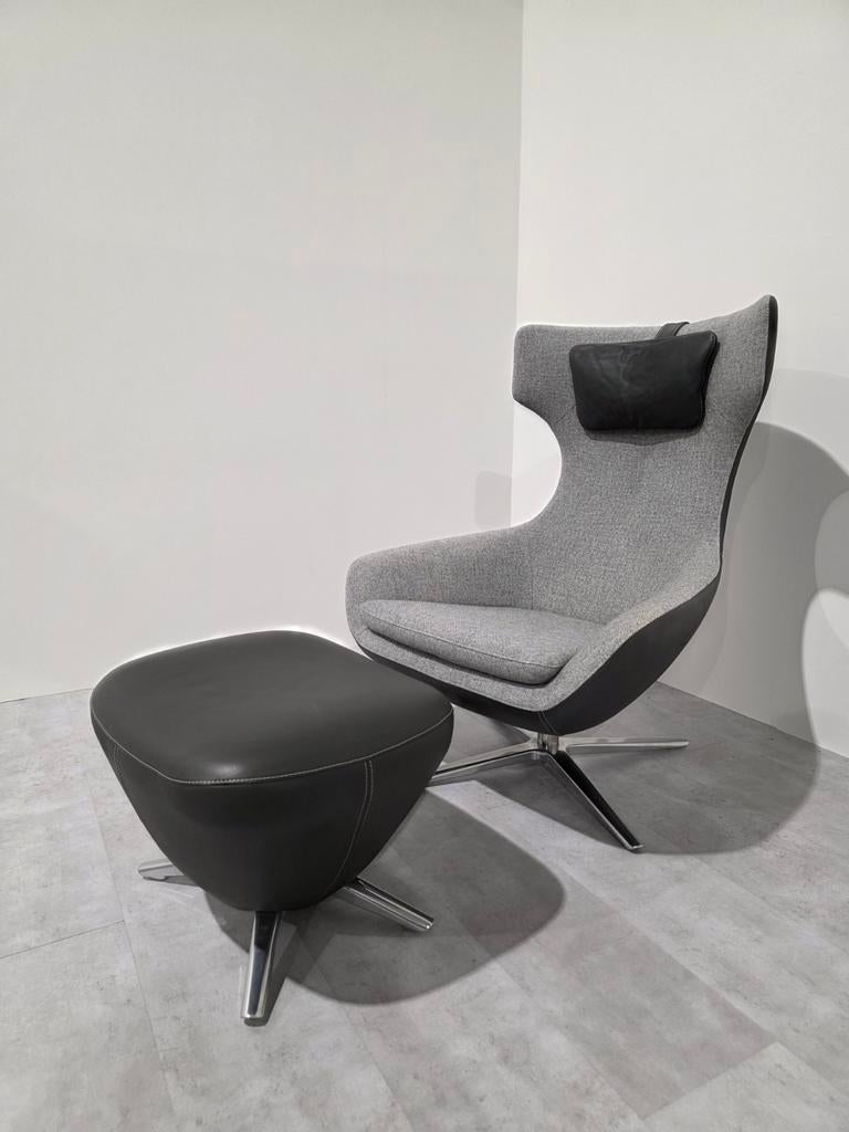 Leolux Caruzzo Plus Fauteuil met Hocker, Gebruikt, 75 tot 100 cm, Ophalen of Verzenden, Leer