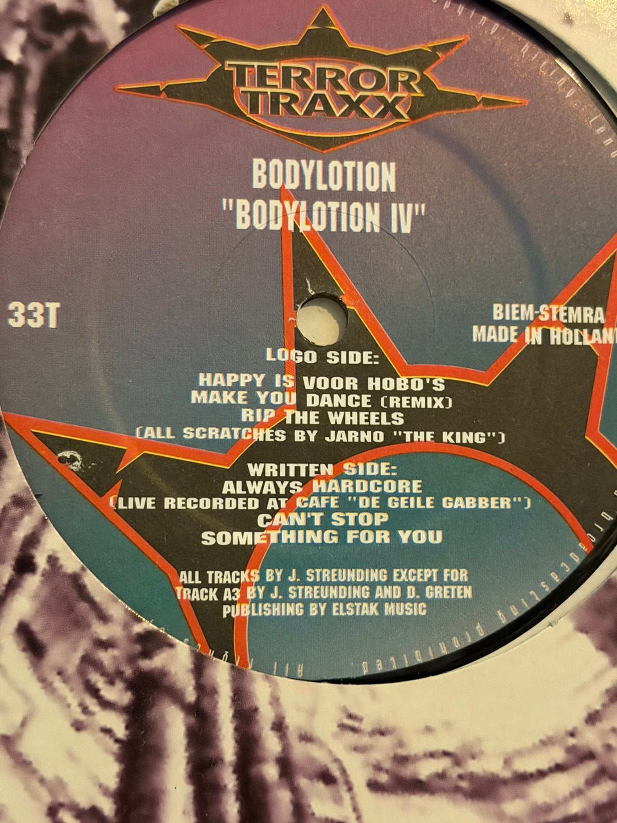 Gabber Vinyl Bodylotion 4 Terror Traxx 28 1996, Cd's en Dvd's, Ophalen of Verzenden, Zo goed als nieuw, 12 inch