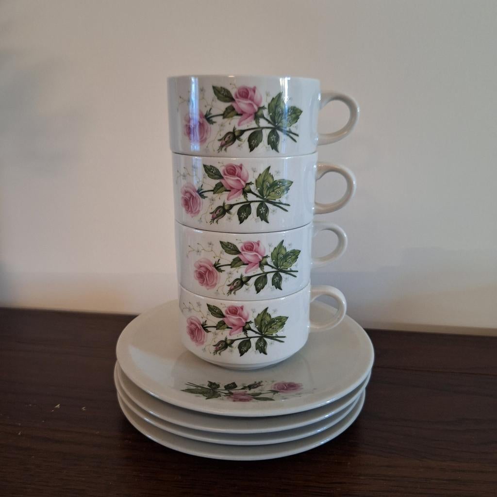 Villeroy & Boch Fontaines kopjes met schotels, jaren '60, Gebruikt, Keramiek, Ophalen of Verzenden, Overige stijlen