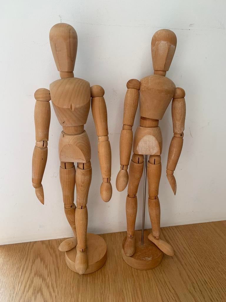 2 vintage Houten Tekenpop - Verstelbare ledenpop, Hobby en Vrije tijd, Tekenen, Ophalen of Verzenden, Gebruikt, Overige typen