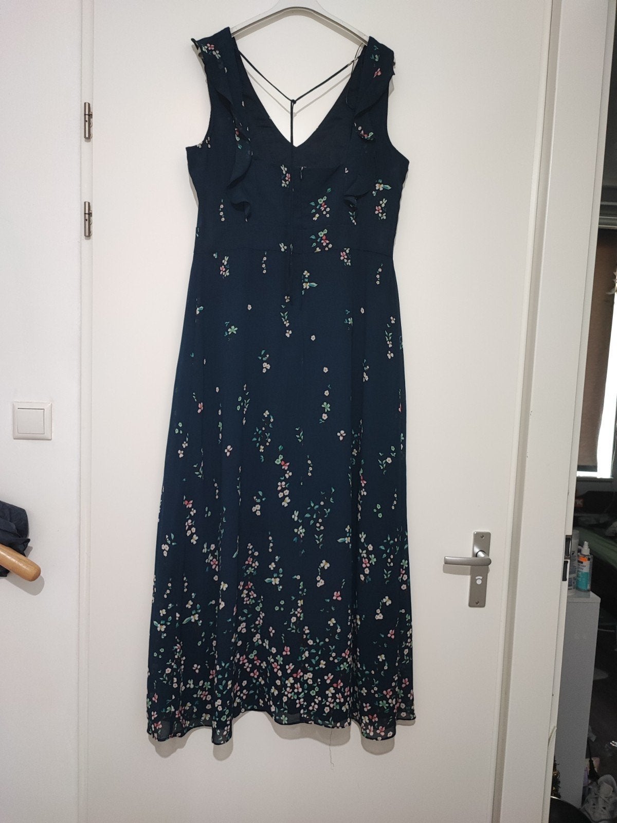 Esprit Donkerblauwe Jurk met Bloemenprint en Ruches, Ophalen of Verzenden