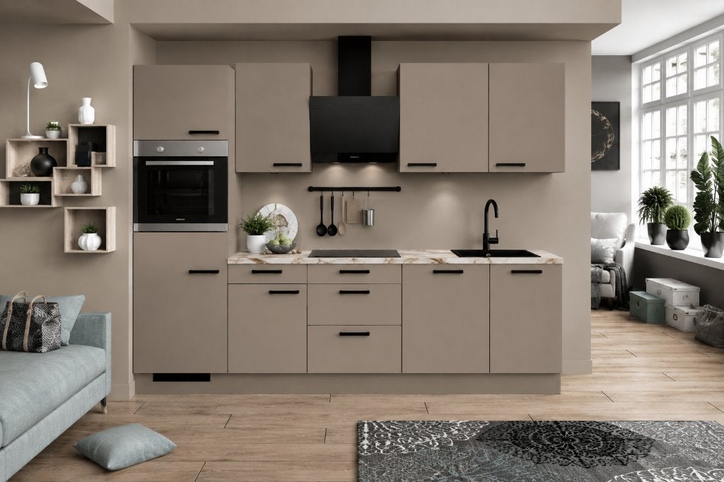 Nieuwe Moderne Rechte Keuken taupe /marmerlook, Huis en Inrichting, Keuken | Complete keukens, Overige kleuren, Nieuw, Enkelwandige keuken