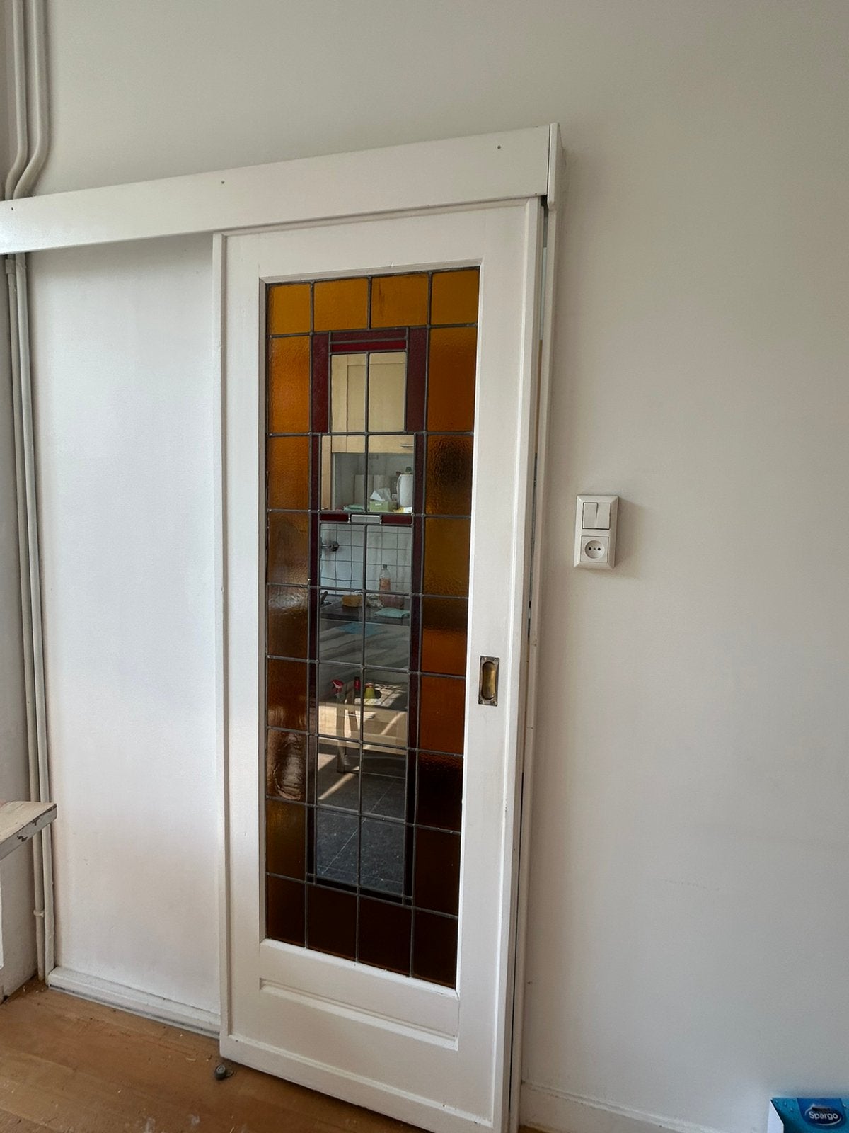 Orginele glas-in-lood schuifdeur, Ophalen, Gebruikt, Binnendeur, Glas