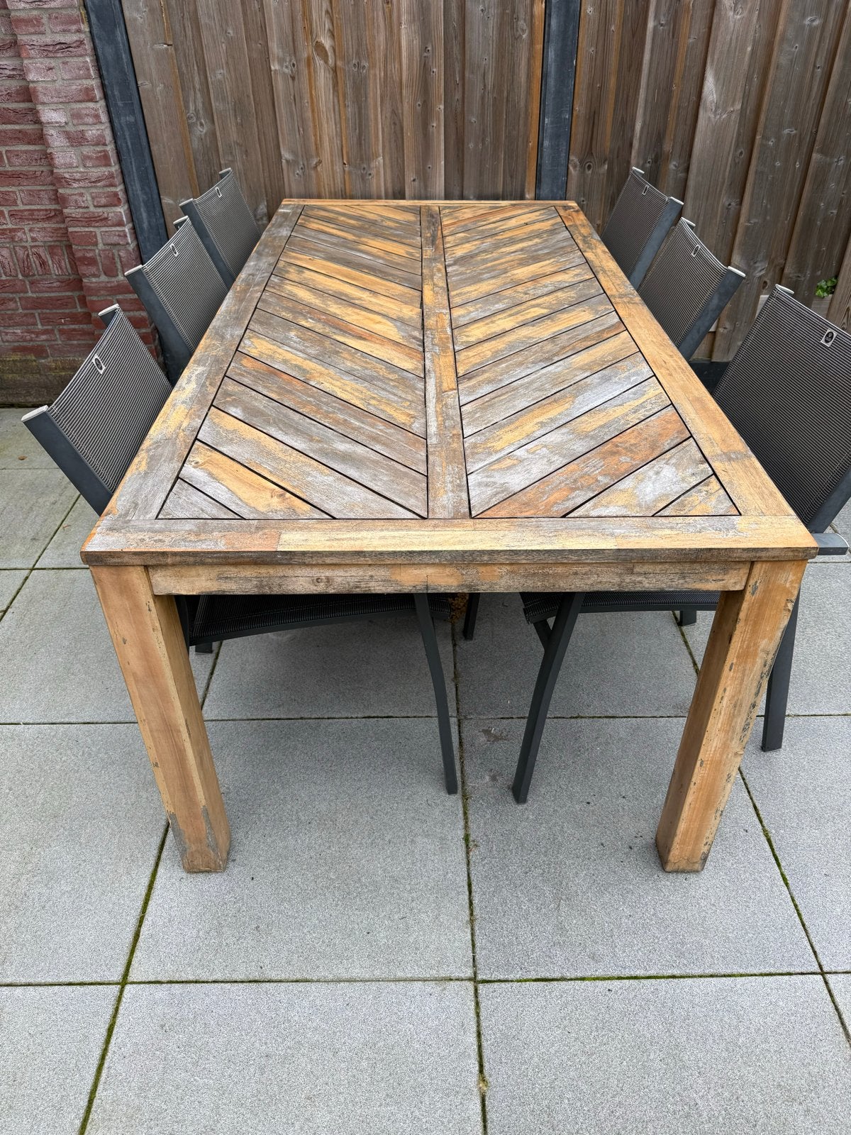 Robuuste Tuintafel met 6 Stoelen, Ophalen, Gebruikt, Rechthoekig