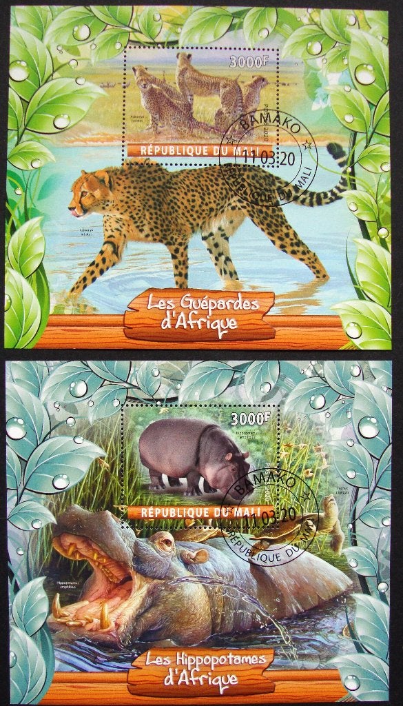- 954 - 2 Blokken met Cheetah's en Nijlpaarden., Verzenden, Gestempeld, Dier of Natuur
