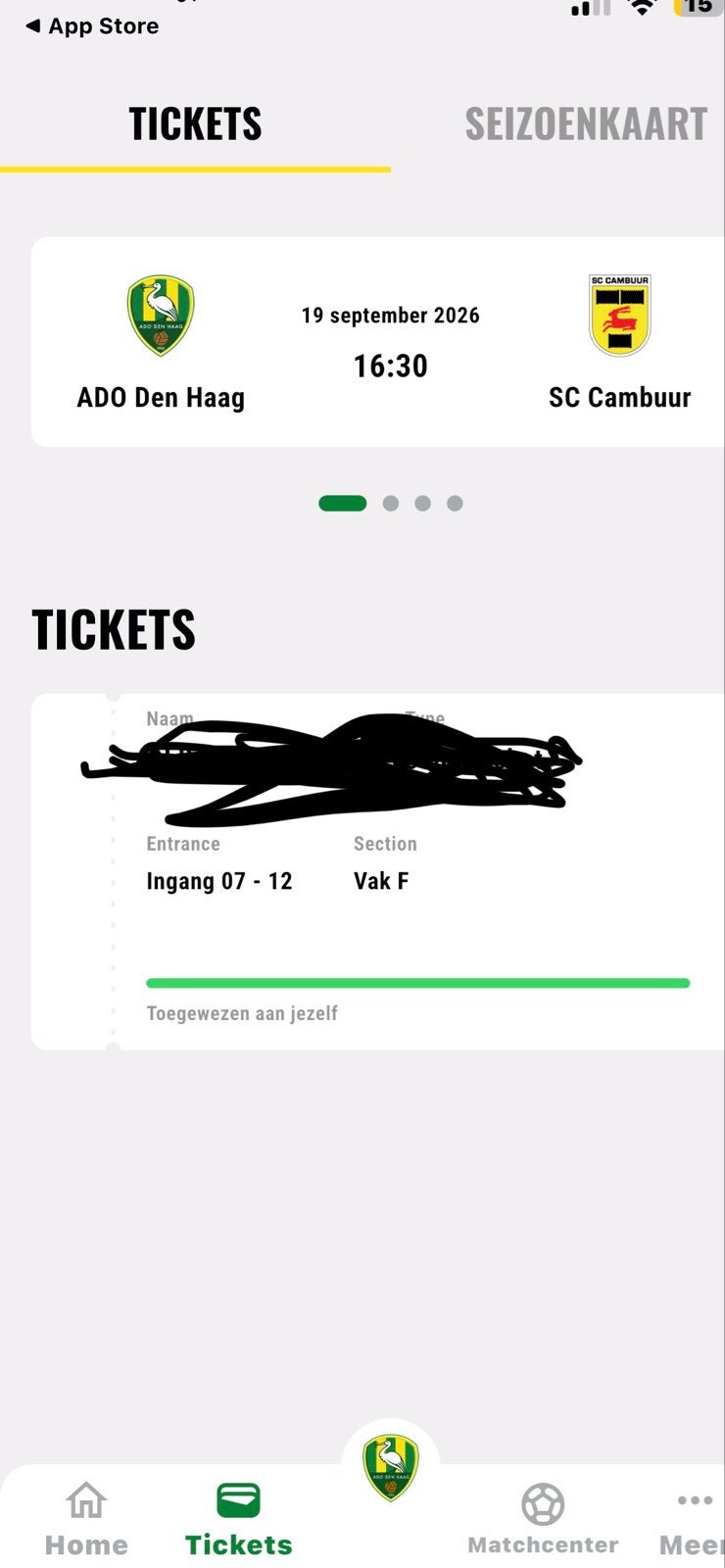 Voetbalkaartje ADO DEN HAAG, Losse kaart, Eén persoon, September