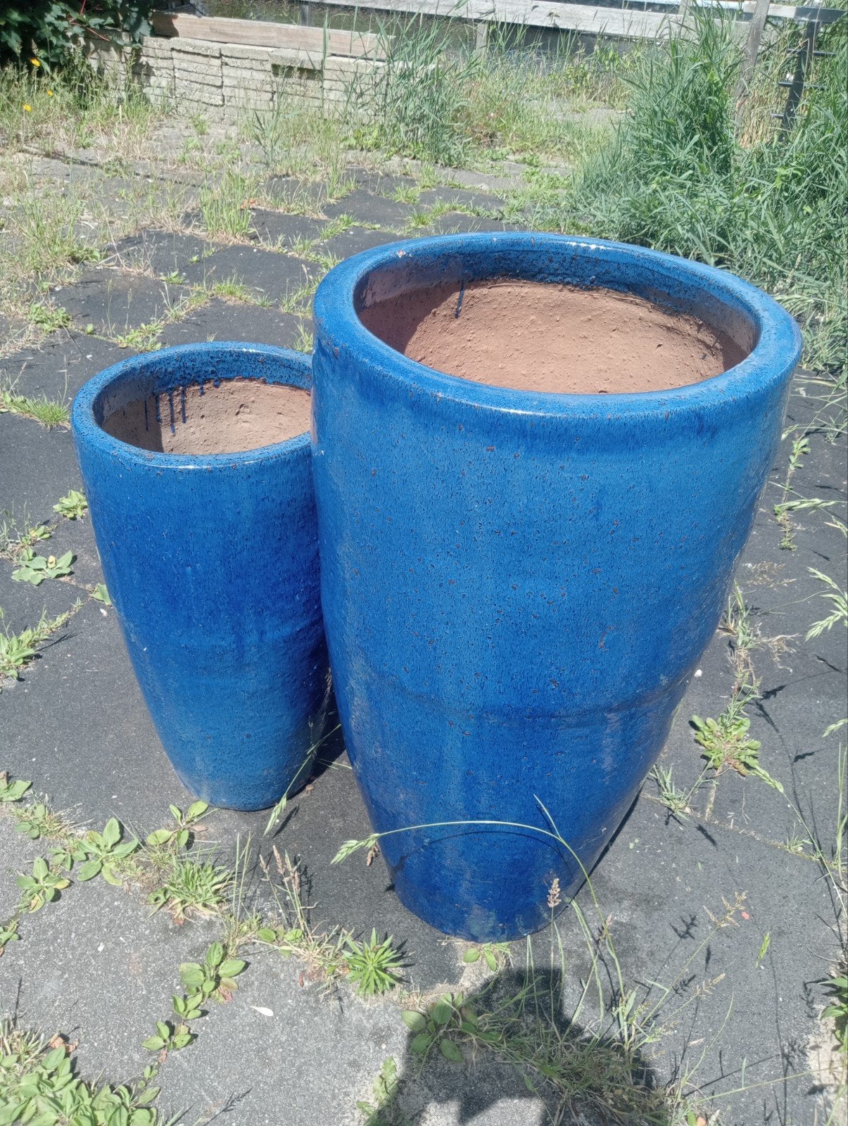Set van 2 blauwe bloempotten, Sumba Conical Round High, Tuin en Terras, Bloempotten, Ophalen, Rond, Zo goed als nieuw, Balkon