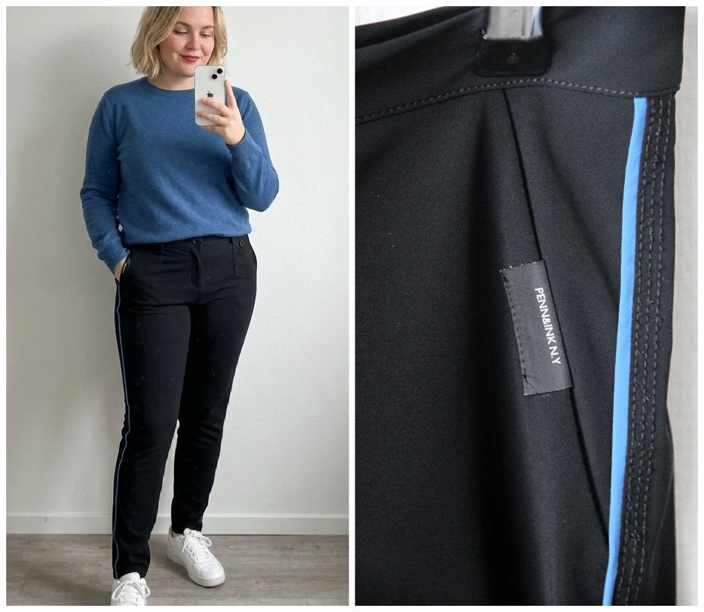 Penn & Ink - fijne travel broek zwart met blauw - maat 40, Kleding | Dames, Maat 38/40 (M), Penn & Ink, Verzenden, Zwart