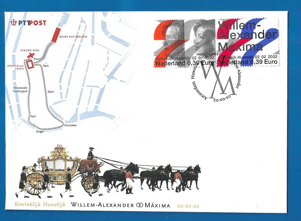 FDC Koninklijk Huwelijk Willem-Alexander en Máxima - 2002, Postzegels en Munten, Postzegels | Eerstedagenveloppen, Verzenden, Onbeschreven