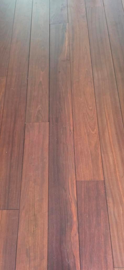 Hardhouten Jatoba vloer 43m2, Ophalen, Gebruikt, Vloerdelen of -planken, 10 m² of meer