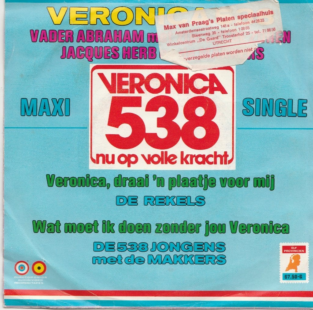 Veronica 538 Steunplaat uit 1972 -MAXISINGLE- offshoreradio, Cd's en Dvd's, Vinyl Singles, Ophalen, Gebruikt, Nederlandstalig