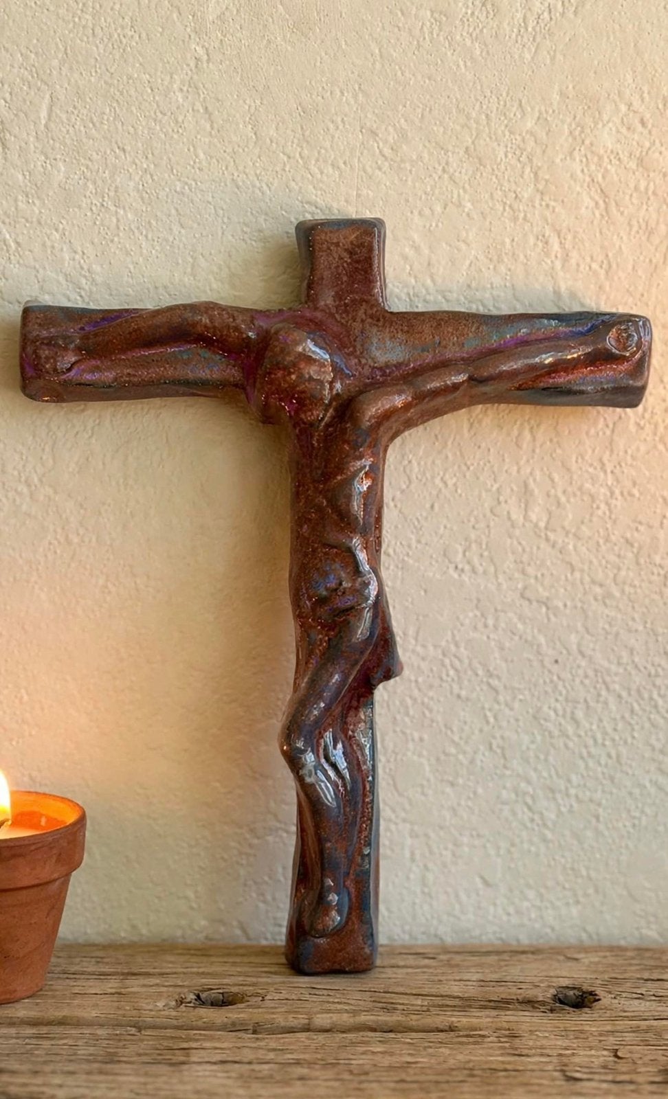 Vintage Keramieken Wandkruis Crucifix -- Jaren 70, Huis en Inrichting, Steen/keramiek, Ophalen of Verzenden, Zo goed als nieuw