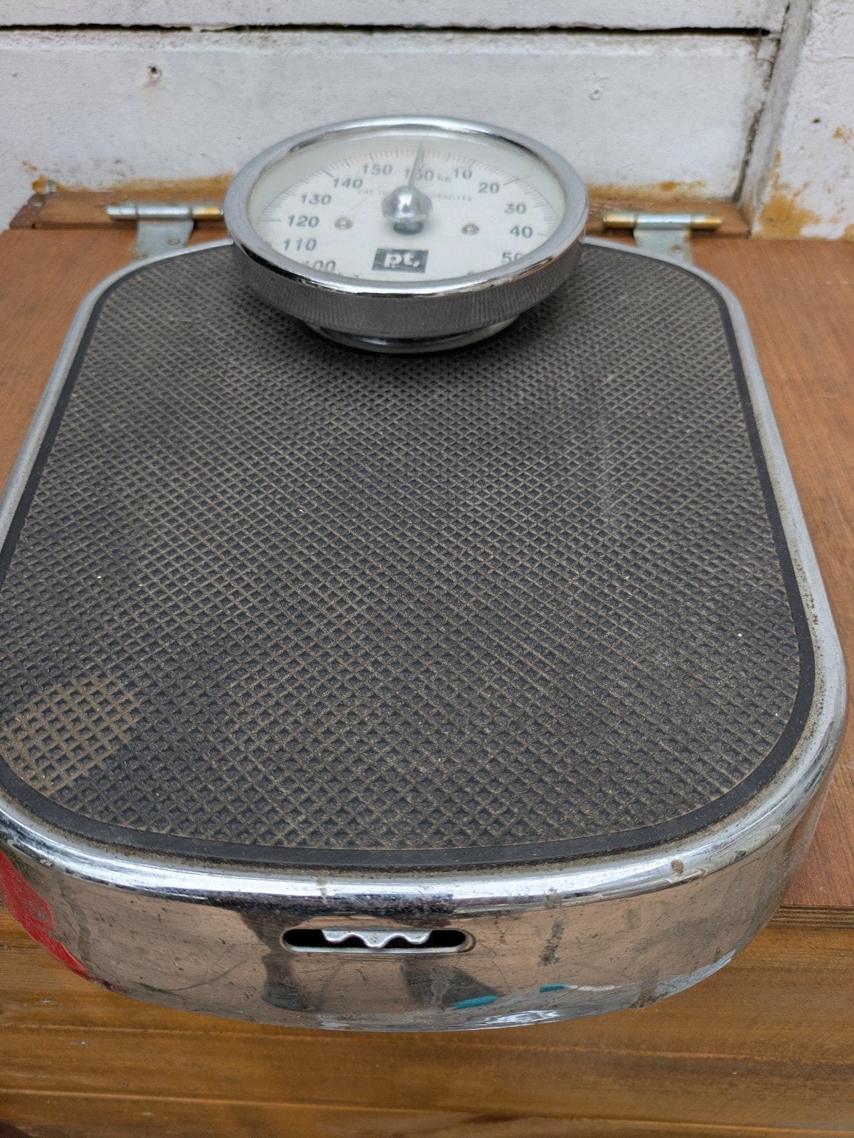 Vintage Personenweegschaal - Analoog - PT, Ophalen, Gebruikt, Personenweegschaal, 100 kg of meer