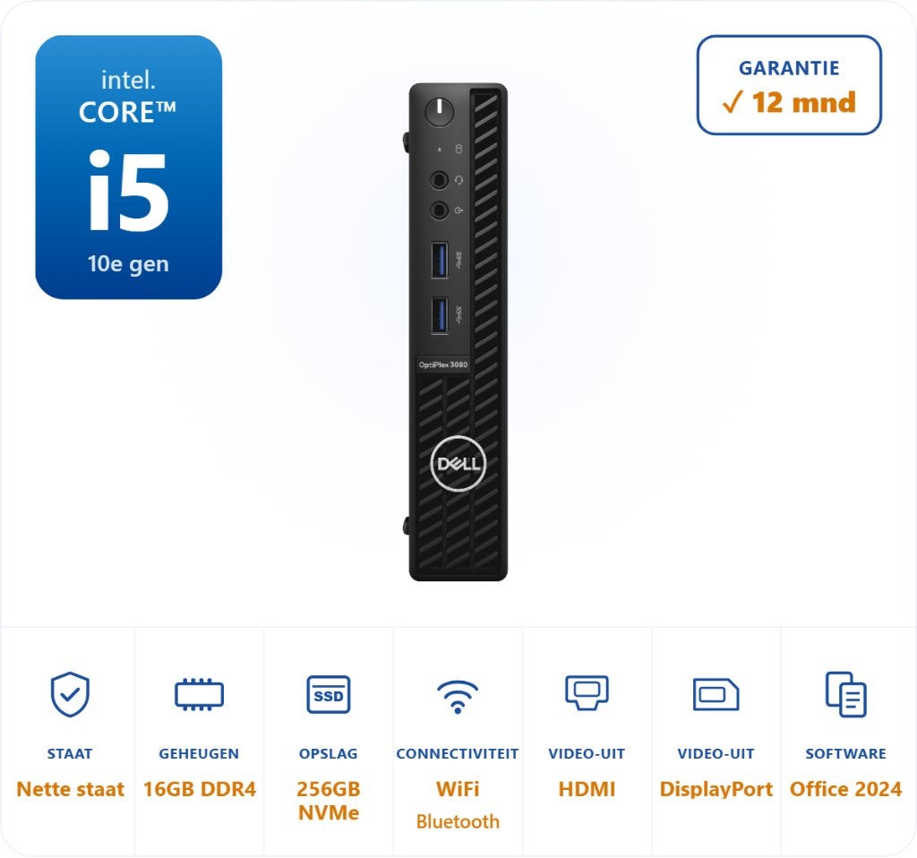 Dell optiplex 3080 micro i5-10500T 16GB 256GB NVMe Office 24, 256 GB, Dell optiplex, Dell, .