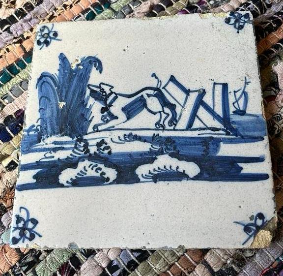 18e eeuwse Honden Tegel - Delftsblauw, Ophalen of Verzenden