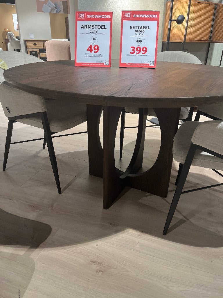 Super gave eettafel van mangohout, Huis en Inrichting, Tafels | Eettafels, Ophalen, Rond, Zo goed als nieuw, Vier personen