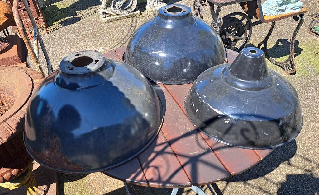 Oude emaille lampen met en zonder werk echt oud industrieel, Antiek en Kunst, Ophalen
