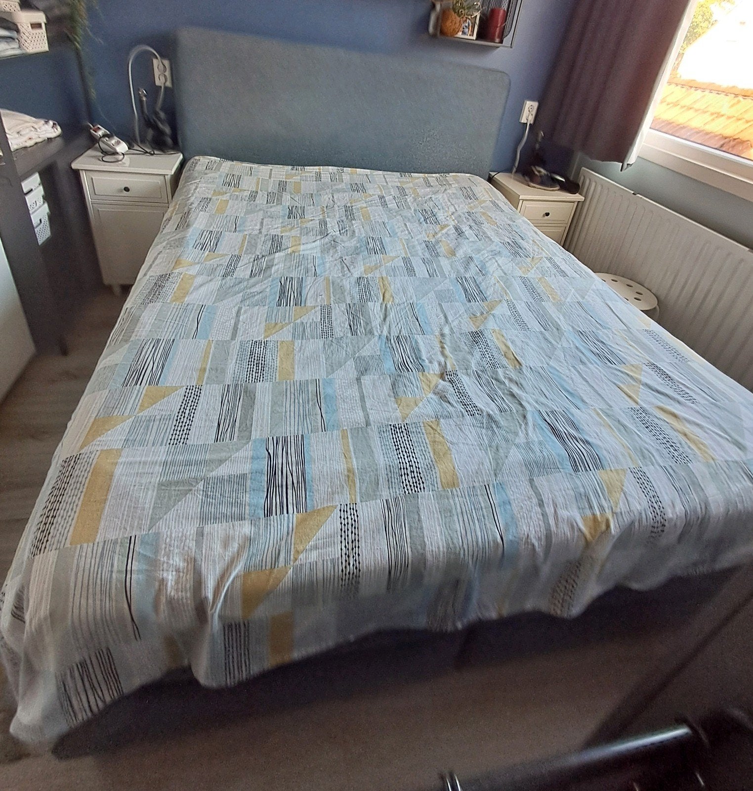 Ikea Dunvik tweepersoonsbed met Tussöy topper, Ophalen, Overige materialen, Gebruikt, Blauw