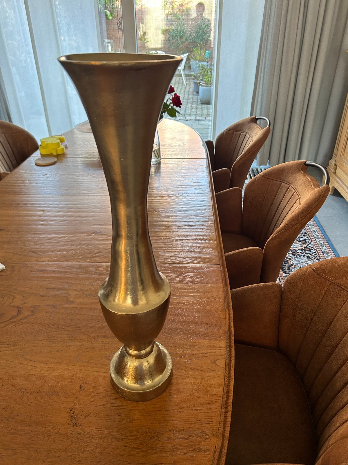 Goudkleurig metalen vaas, Ophalen of Verzenden, Zo goed als nieuw, Metaal, 60 cm