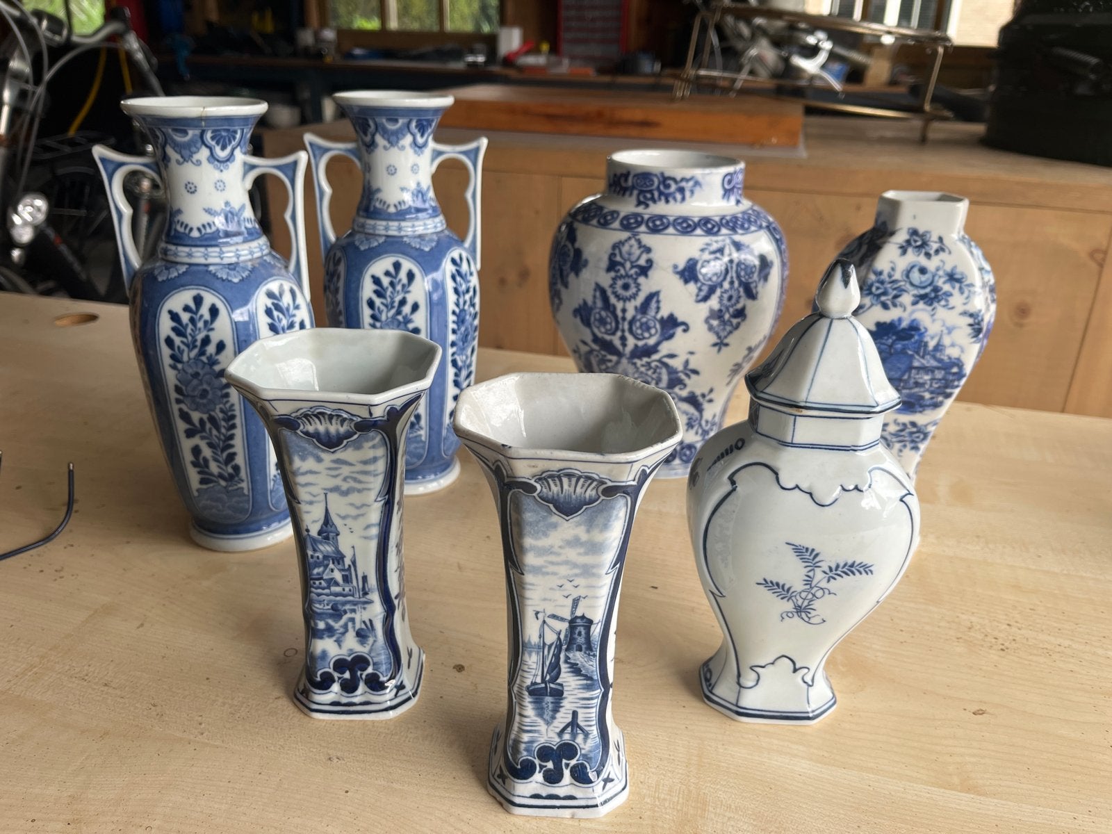 Set van 7 Delfts Blauwe Vazen en Potten, Antiek en Kunst, Ophalen