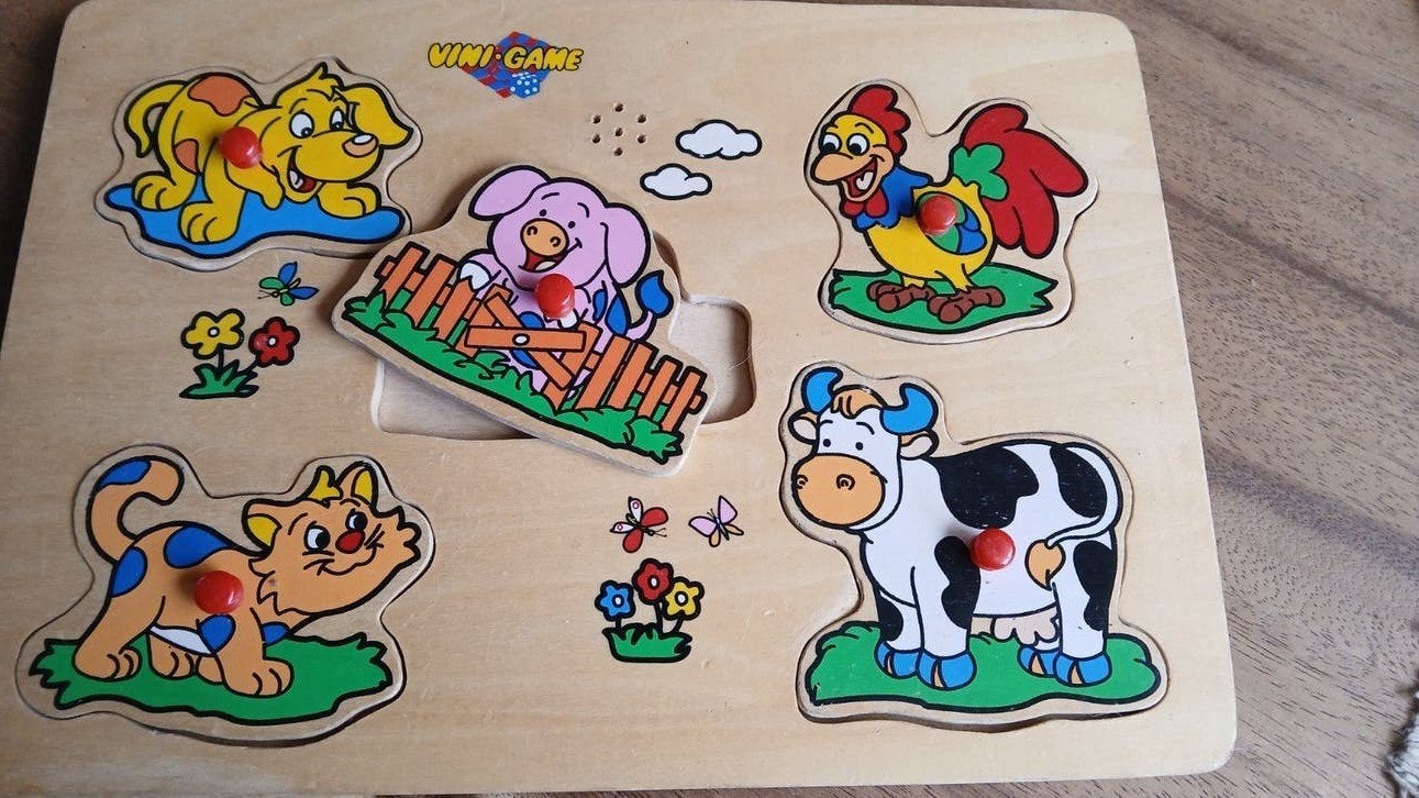 houten dieren puzzel met dierengeluiden, Ophalen of Verzenden, Minder dan 10 stukjes, 2 tot 4 jaar, Van hout
