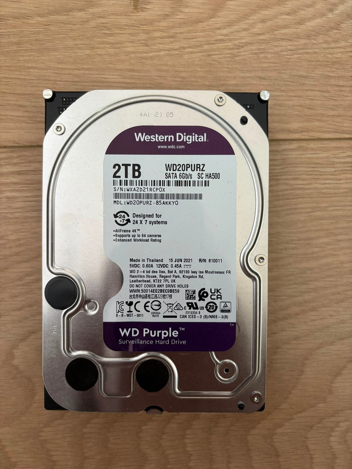 Western Digital Purple 2TB, Intern, Gebruikt, SATA, Ophalen of Verzenden