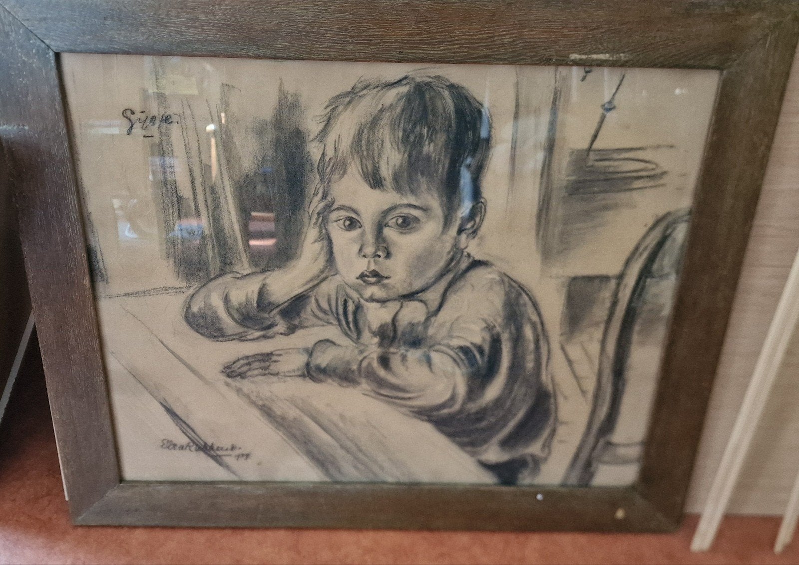 Tekening Elsa Rubbens (1902-1998) "Gijsje" uit 1939, Ophalen of Verzenden, Tekening, Potloodtekening, Ingelijst