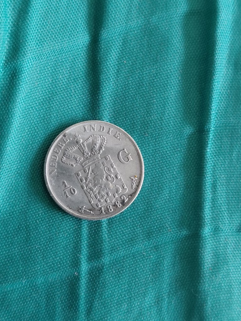 Zilveren 1/10 gulden uit Nederlands Indie-1882, Verzenden, Overige landen, Losse munt, Zilver