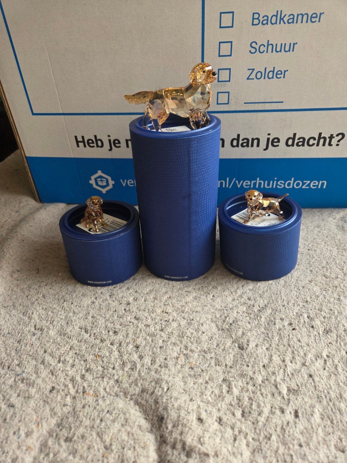 Swarovski Golden Retriever Kristallen Beeldjes (3 stuks), Ophalen of Verzenden, Zo goed als nieuw, Figuurtje