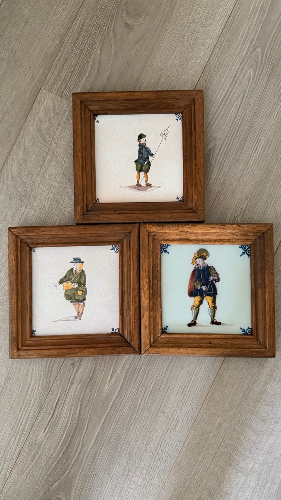 Set van 3 Delfts Blauwe Tegeltjes met Houten Lijst, Antiek en Kunst, Ophalen of Verzenden