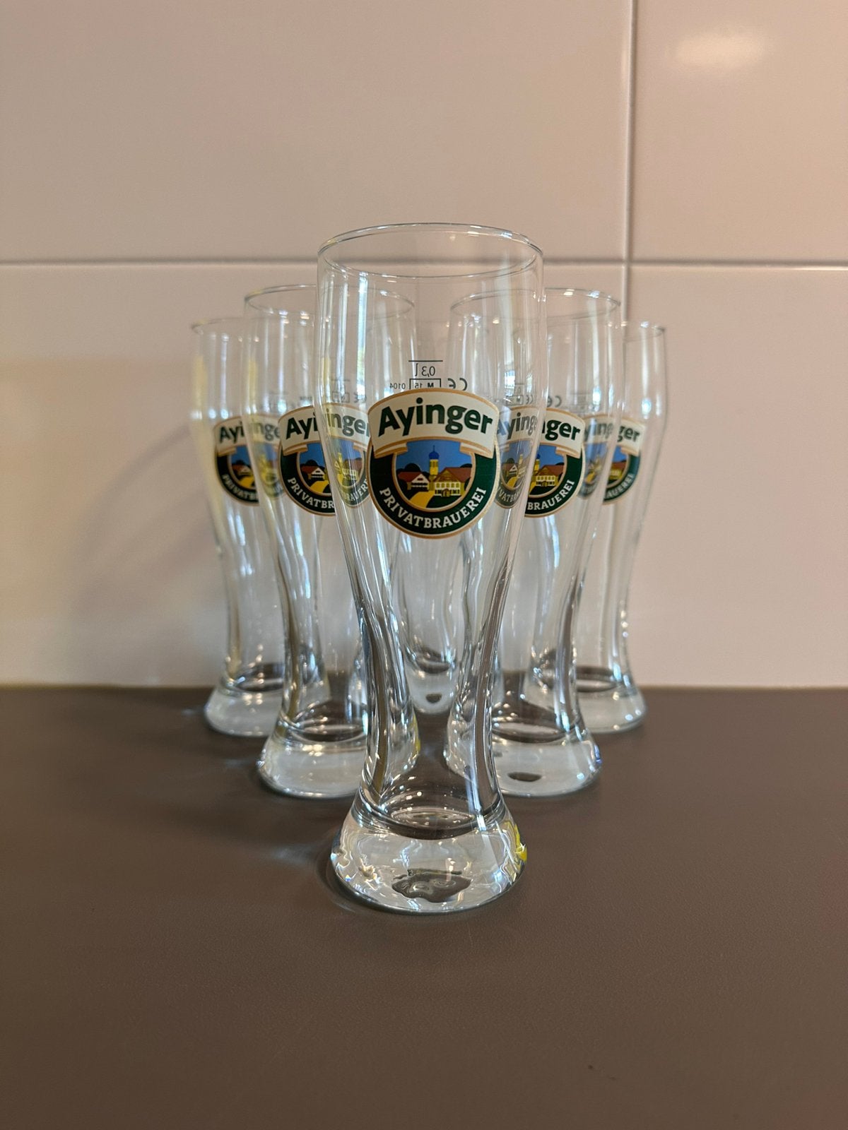 6 Ayinger weizen bierglazen 0,3l, Ophalen of Verzenden, Zo goed als nieuw, Bierglas