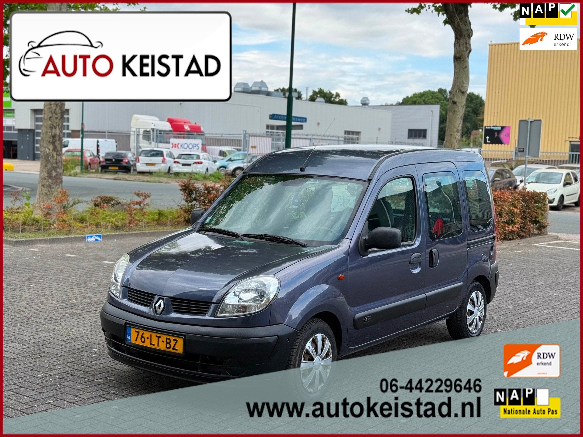Renault Kangoo 1.2-16V EXPRESSION 2X SCHUIFDEUR/ELEKTR. RAME, Auto's, Voorwielaandrijving, 4 cilinders, Blauw, Bedrijf