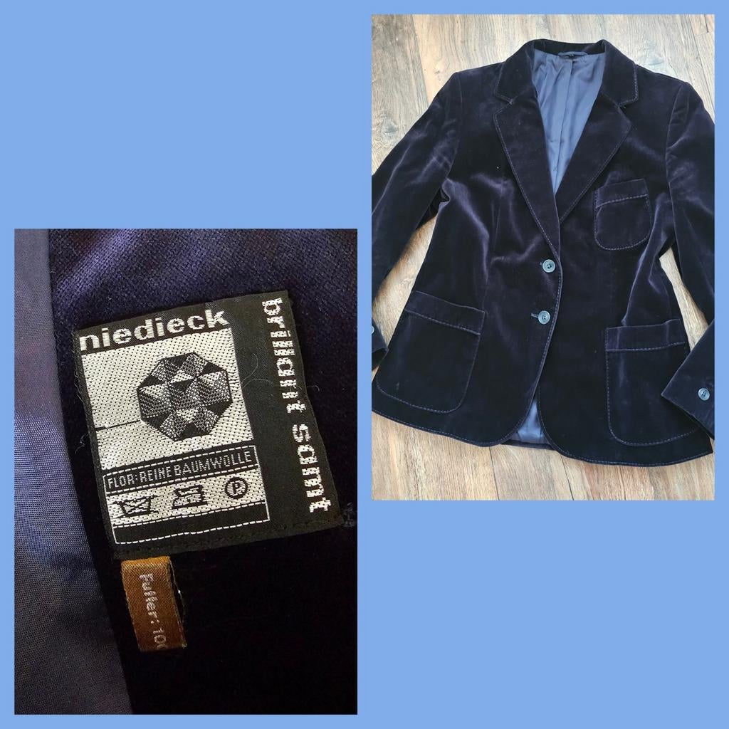 Niedieck prachtig blauw velours jasje mt 38 in nieuwstaat., Ophalen of Verzenden, Zo goed als nieuw, Maat 38/40 (M), Blauw