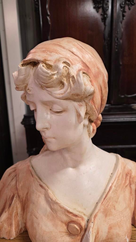 Antieke Franse Grote Gipsen Buste, Ophalen of Verzenden