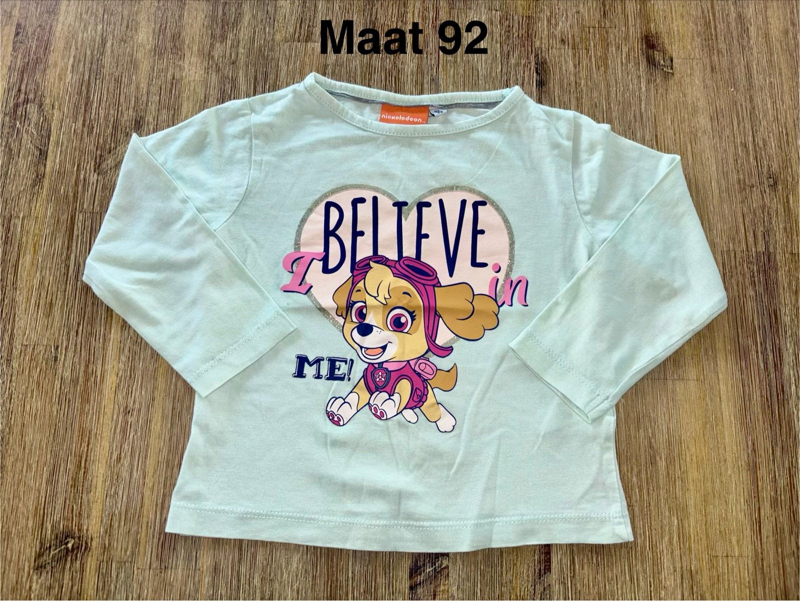Lichtgroene longsleeve Skye Paw Patrol maat 92 Nickelodeon, Ophalen of Verzenden, Zo goed als nieuw, Meisje, Shirt of Longsleeve