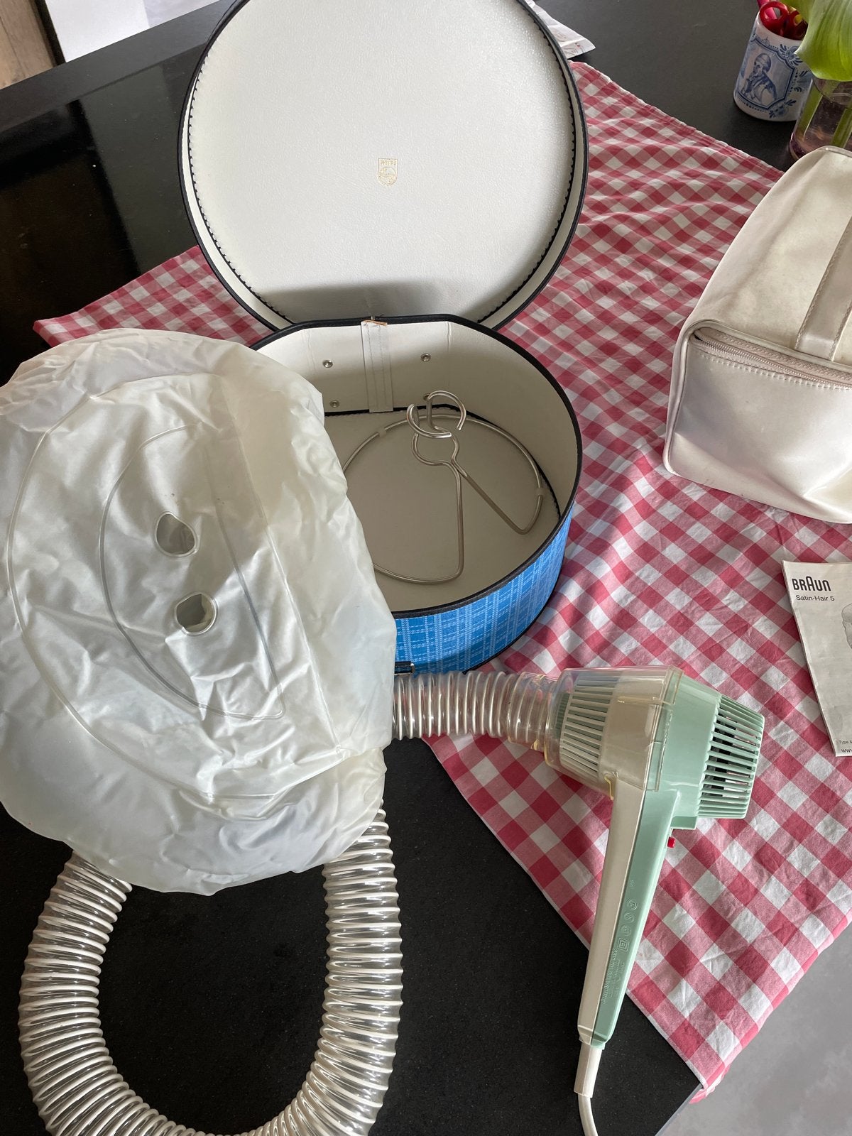Vintage Philips haardroger met kap en koffer, Witgoed en Apparatuur, Persoonlijke-verzorgingsapparatuur, Gebruikt, Haarverzorging