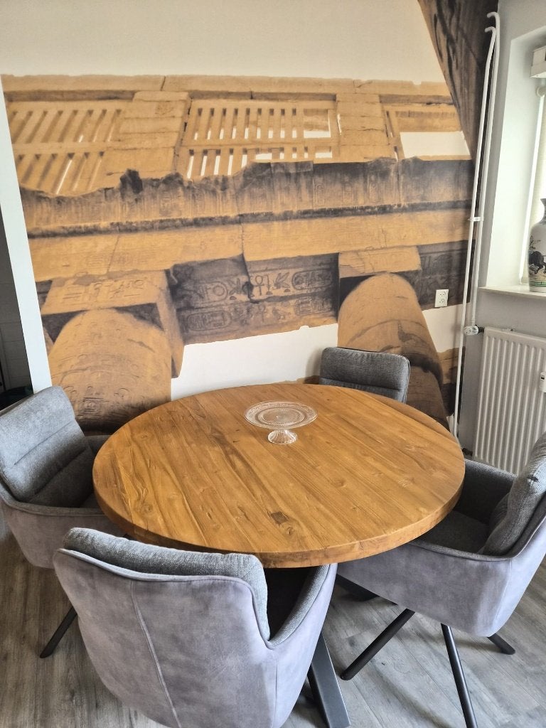 Eettafel Teakhout Pronto Wonen Romaro 120 cm Rough (ZGAN), Ophalen, Rond, Zo goed als nieuw, Vier personen
