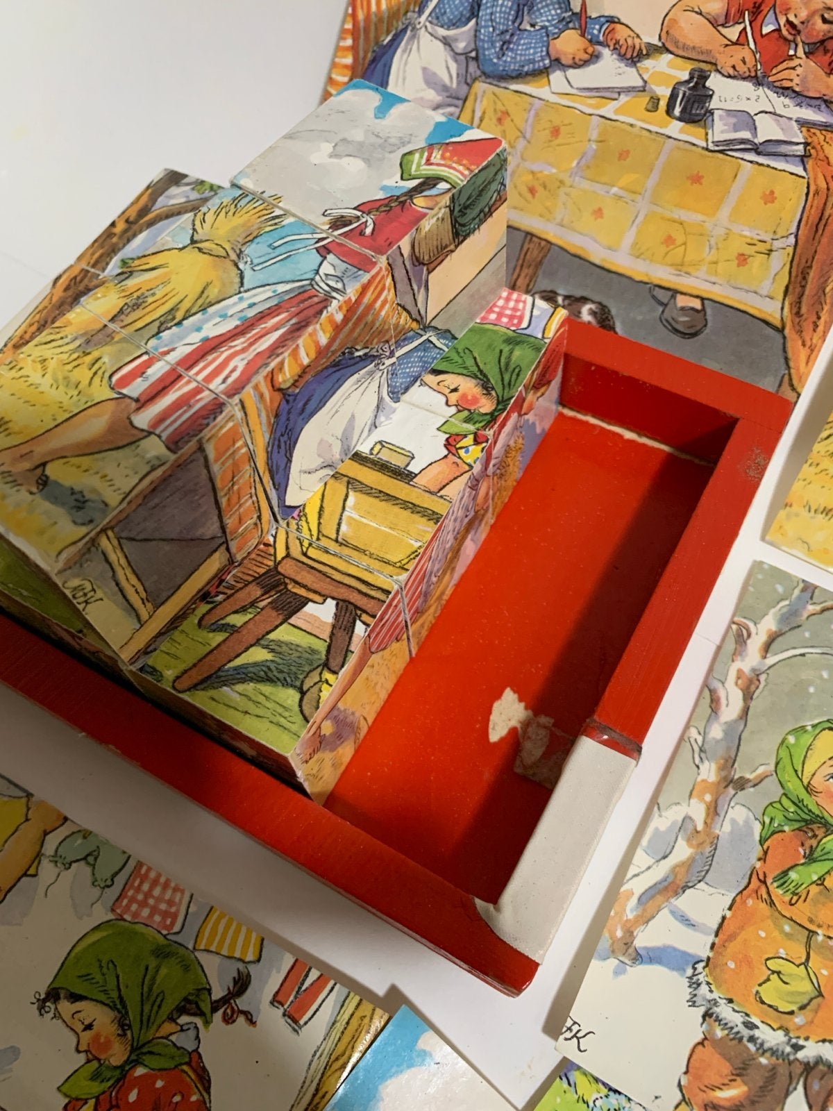 Vintage Houten Blokkenpuzzel met Boerderijtaferelen, Antiek en Kunst, Ophalen of Verzenden