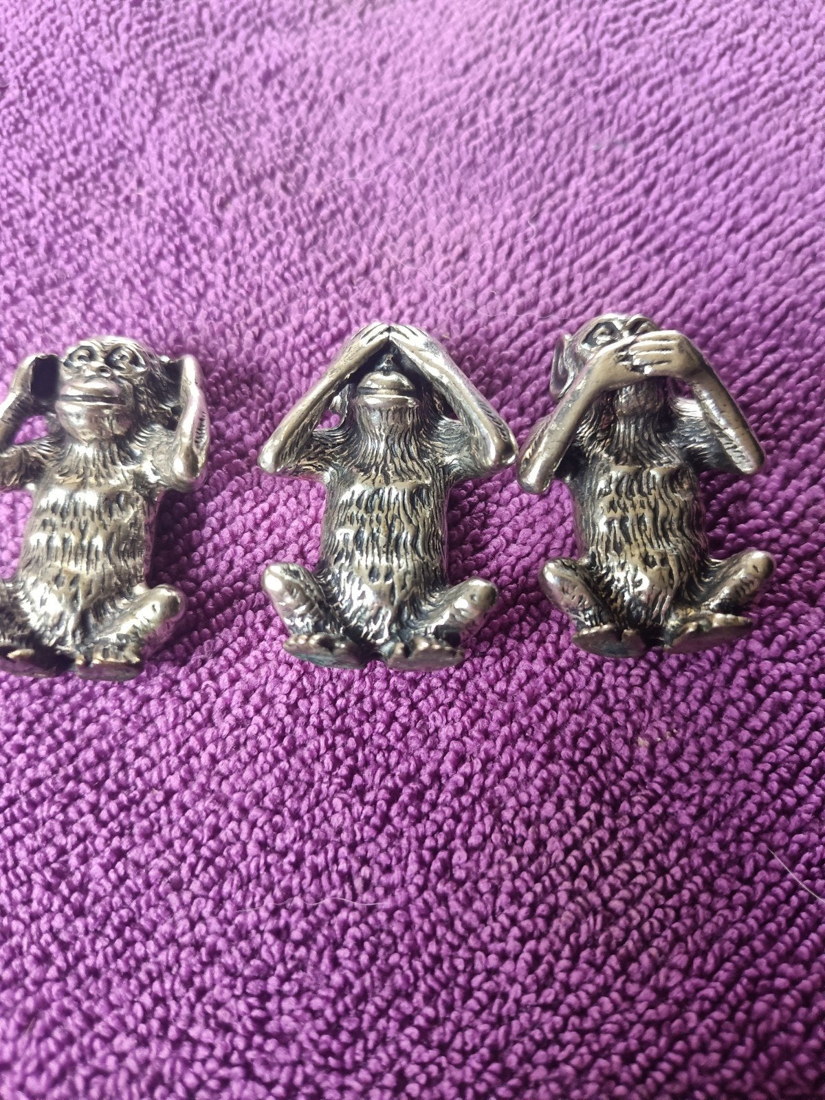 Zilveren miniatuur: Horen, Zien, Zwijgen apen, 4 cm hoog, Ophalen of Verzenden