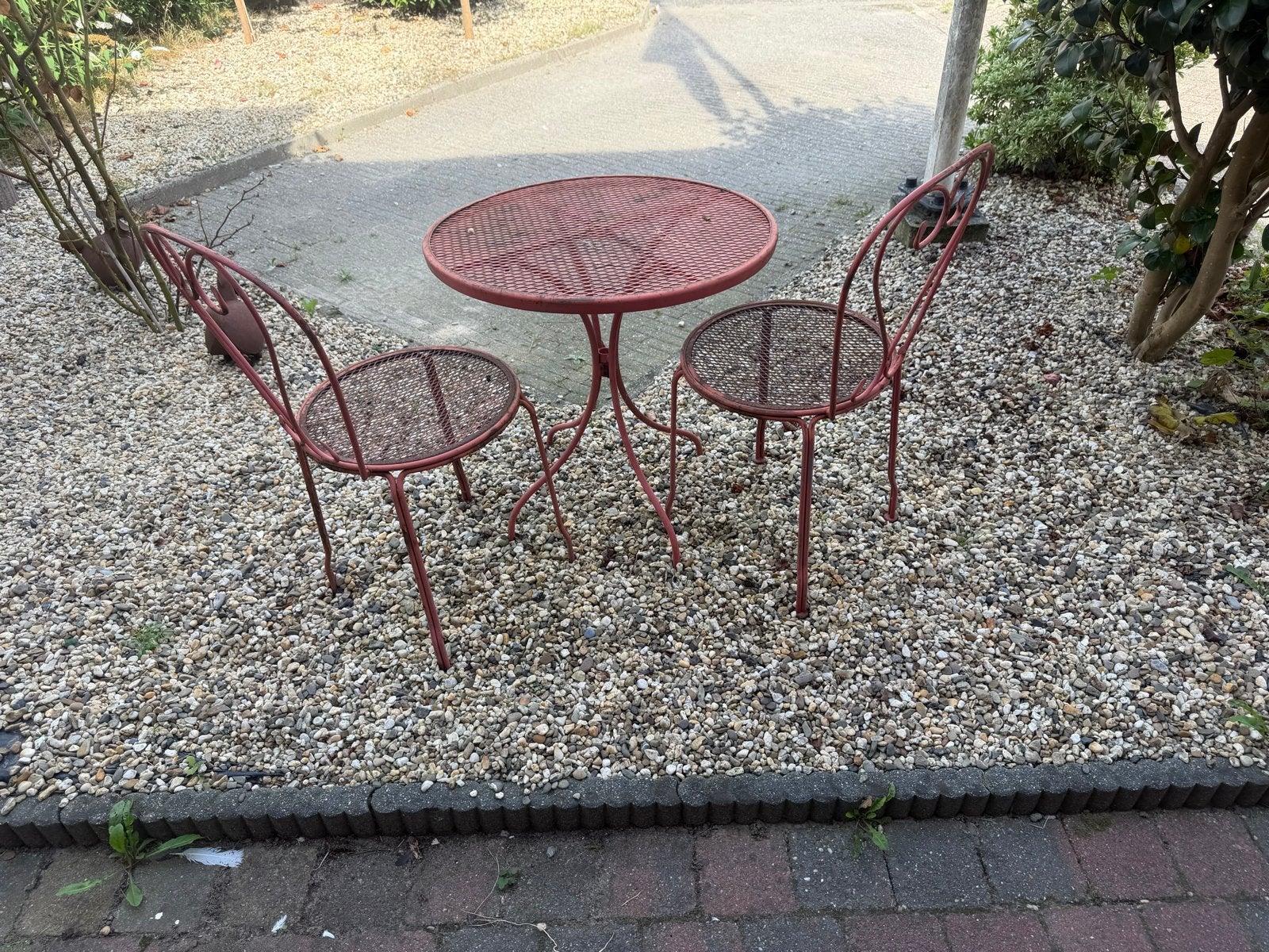 Vintage Rood Bistro Set - Tuinset met 2 Stoelen en Tafel, Tuin en Terras, Tuinsets en Loungesets, Overige materialen, Gebruikt